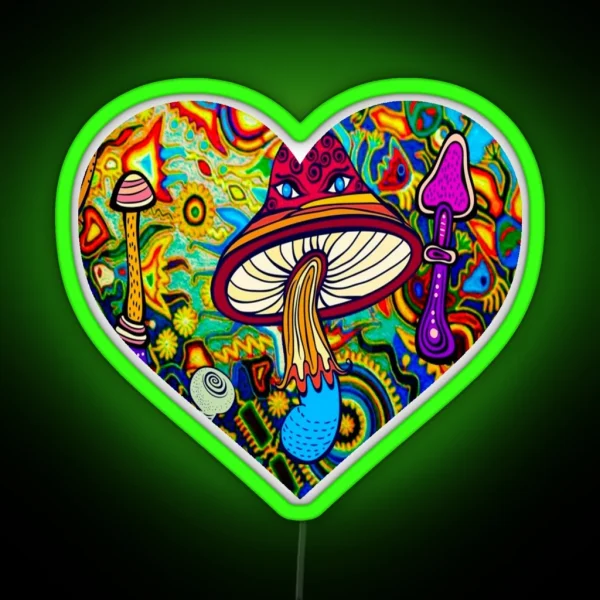 Psychedelic Blacklight Shrooms Rave Heart RGB Neon Sign