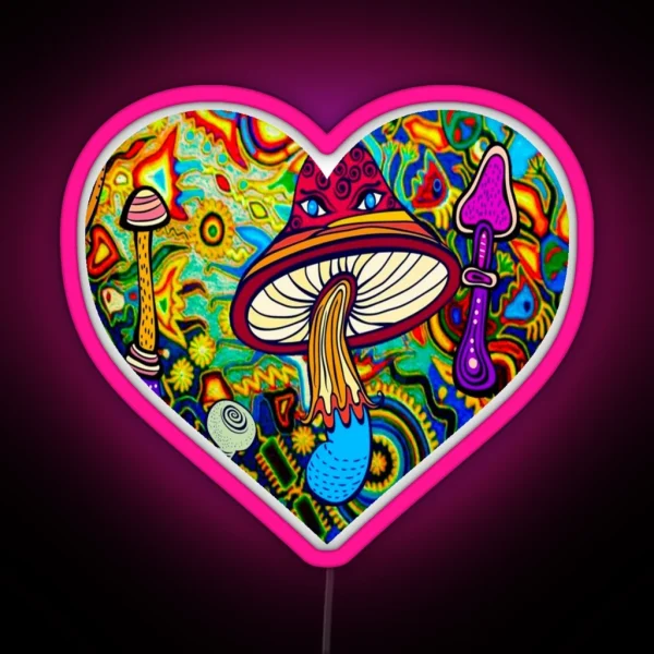 Psychedelic Blacklight Shrooms Rave Heart RGB Neon Sign