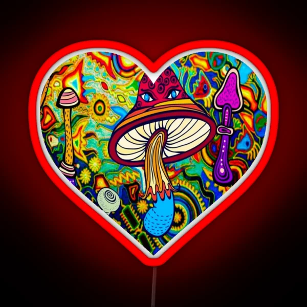 Psychedelic Blacklight Shrooms Rave Heart RGB Neon Sign