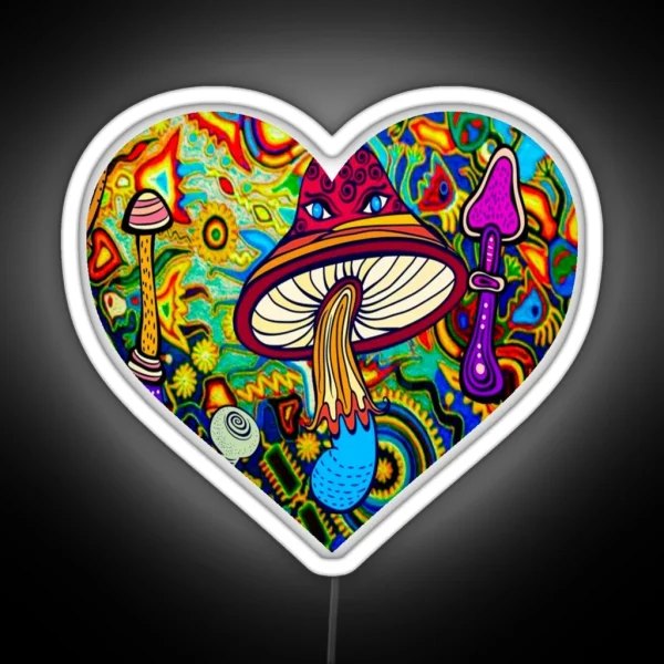 Psychedelic Blacklight Shrooms Rave Heart RGB Neon Sign