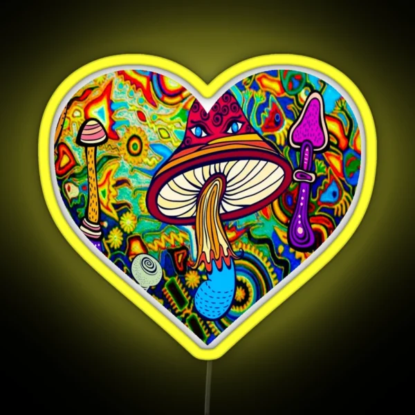 Psychedelic Blacklight Shrooms Rave Heart RGB Neon Sign