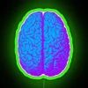 psychedelic brain neon sign in vibrant RGB colors with a green glow
