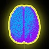 psychedelic brain design with RGB neon sign in vibrant yellow