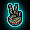 A psychedelic neon sign displaying vibrant RGB colors spelling 'Peace Out,' modern artwork .webp
