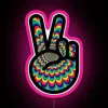 psychedelic rgb neon sign displaying "peace out" in vibrant pink tones