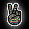 psychedelic peace out neon sign in vibrant rgb colors with white glow