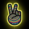 A vibrant psychedelic peace out neon sign with RGB colors and yellow highlights.