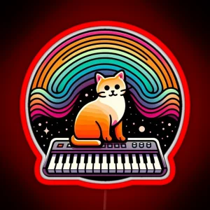 Psychedelic Purrs Cat Synthesiser Illustration RGB Neon Sign