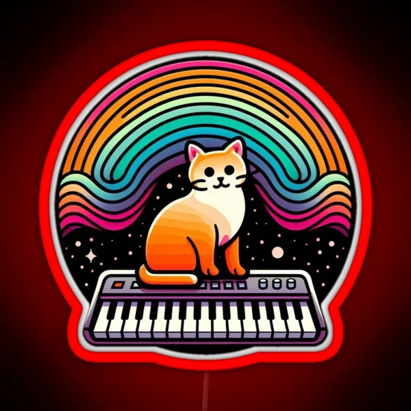 Psychedelic Purrs Cat Synthesiser Illustration RGB Neon Sign