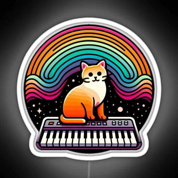 Psychedelic Purrs Cat Synthesiser Illustration RGB Neon Sign