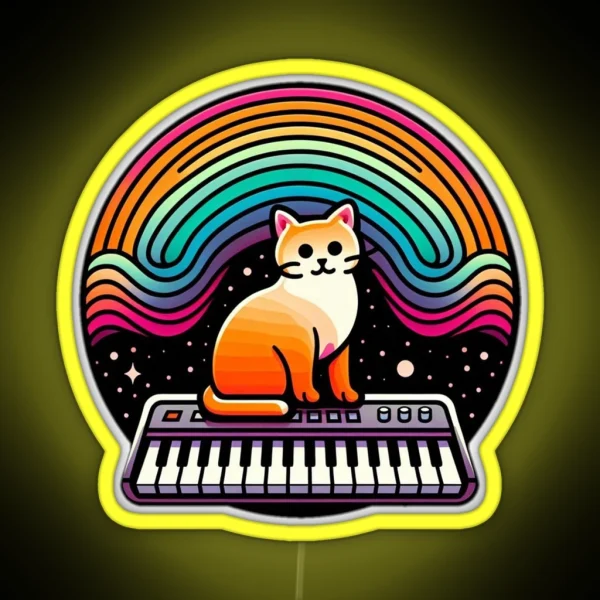 Psychedelic Purrs Cat Synthesiser Illustration RGB Neon Sign