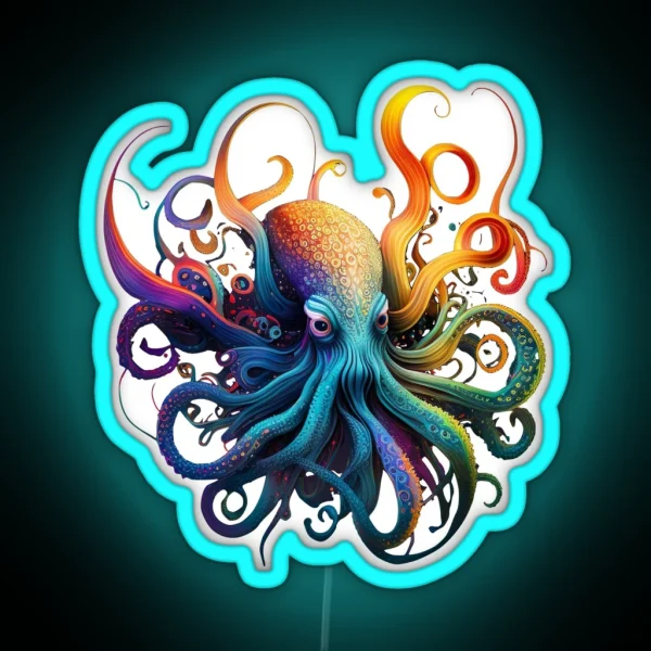 Psychedelic Surreal Octopus Dj Alien Squid Scifi Design RGB Neon Sign