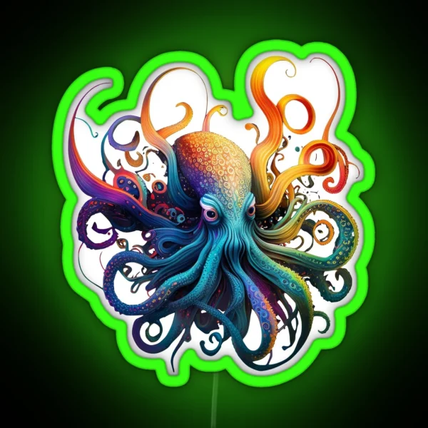 Psychedelic Surreal Octopus Dj Alien Squid Scifi Design RGB Neon Sign