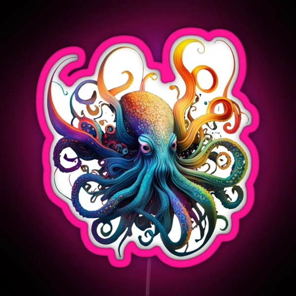 Psychedelic Surreal Octopus Dj Alien Squid Scifi Design RGB Neon Sign