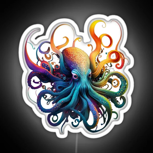 Psychedelic Surreal Octopus Dj Alien Squid Scifi Design RGB Neon Sign