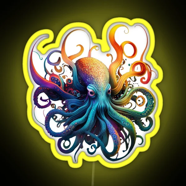 Psychedelic Surreal Octopus Dj Alien Squid Scifi Design RGB Neon Sign