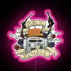 RGB Neon Sign Featuring Vibrant Pink Public Menace Warning