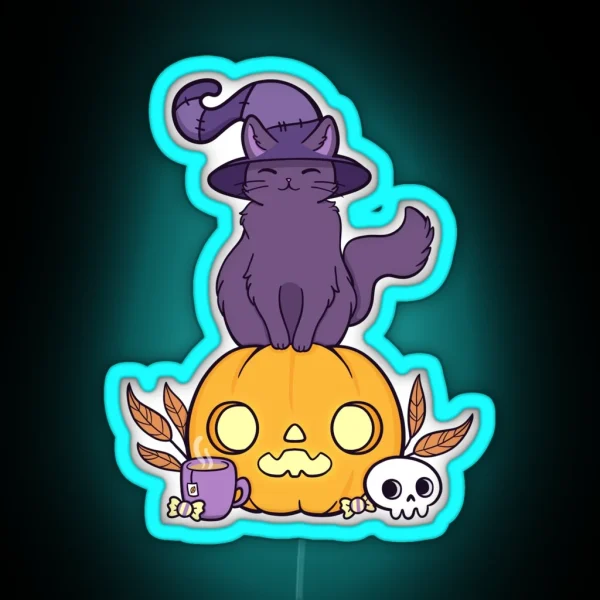 Pumpkin Cat Black Nikury RGB Neon Sign