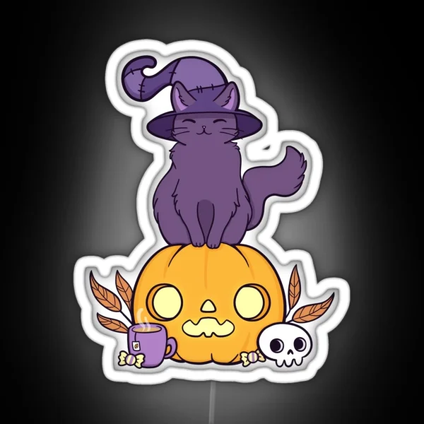 Pumpkin Cat Black Nikury RGB Neon Sign