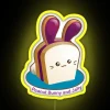 Punny Buns Neon Sign - Cute Bunny with Peanut Butter Jelly Sandwich Design on Yellow Background