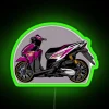 purple motorcycle with rgb neon sign - green gradient