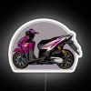 Neon sign featuring a vibrant motorcycle design with RGB lighting in purple tones.