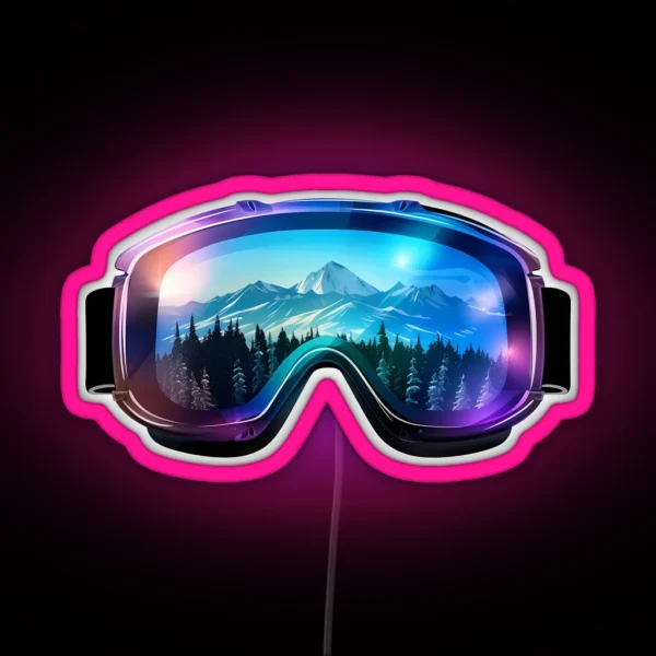 Purple Ski Goggles Sledding Goggles Colorful Northern Lights Winter Mountain Reflection RGB Neon Sign