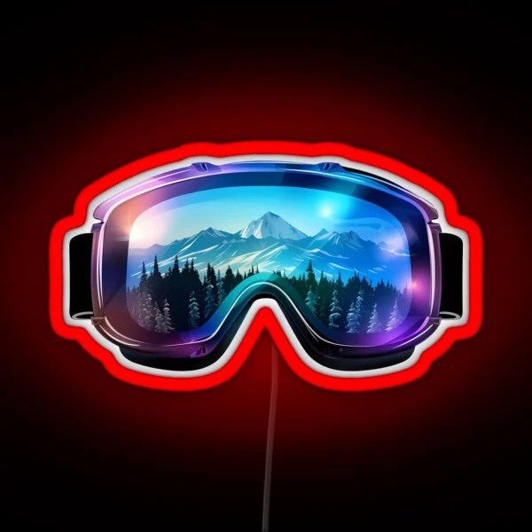 Purple Ski Goggles Sledding Goggles Colorful Northern Lights Winter Mountain Reflection RGB Neon Sign