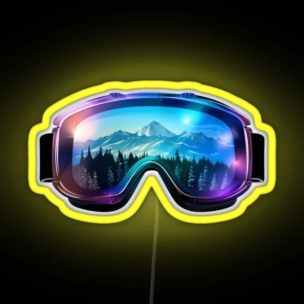 Purple Ski Goggles Sledding Goggles Colorful Northern Lights Winter Mountain Reflection RGB Neon Sign