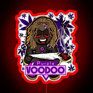 Purple Voodoo Weed Strain Marijuana Package Design With Text RGB Neon Sign