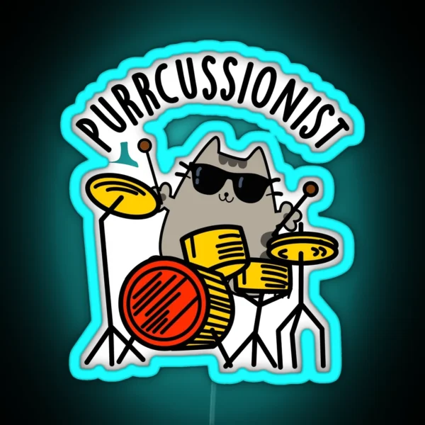Purr Cussionist Funny Drummer Cat Puns RGB Neon Sign
