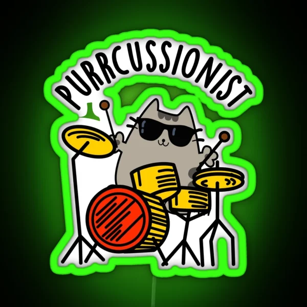 Purr Cussionist Funny Drummer Cat Puns RGB Neon Sign