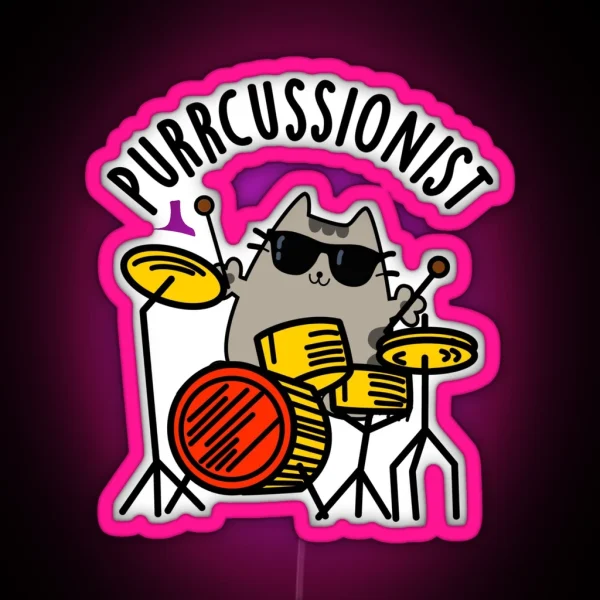Purr Cussionist Funny Drummer Cat Puns RGB Neon Sign