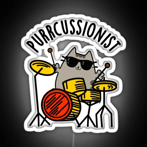 Purr Cussionist Funny Drummer Cat Puns RGB Neon Sign