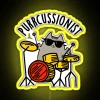 funny neon sign featuring cat drumming puns - purr-cussionist rgb yellow