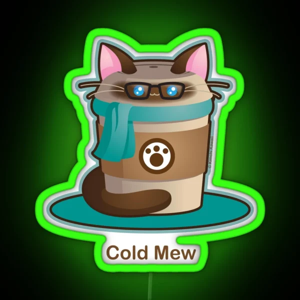 Purrista Pawfee Cold Brew Hipster Cat RGB Neon Sign
