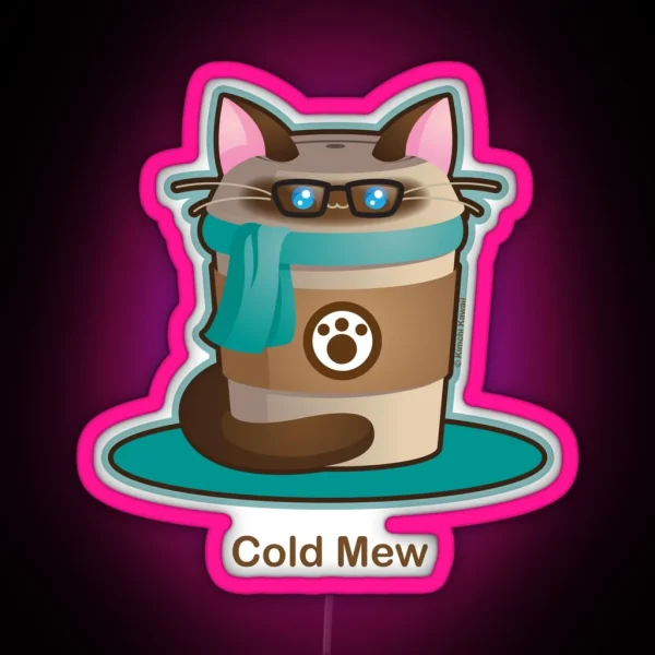 Purrista Pawfee Cold Brew Hipster Cat RGB Neon Sign