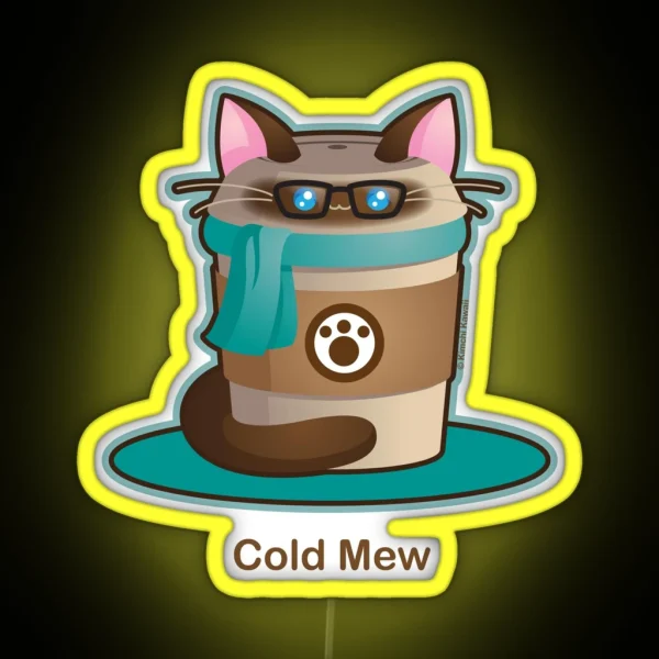 Purrista Pawfee Cold Brew Hipster Cat RGB Neon Sign