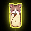 Neon cat sign featuring vibrant RGB and yellow lighting.
