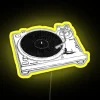 rgb neon sign displaying 'put your record on' in vibrant yellow tones
