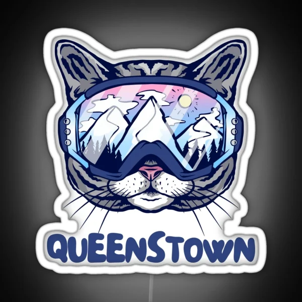 Queenstown Cat Skier Snowboarder Mountain Lover New RGB Neon Sign