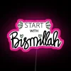 quran quote starts with bismillah neon sign pink