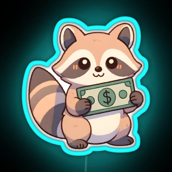 Raccoon Holding Money RGB Neon Sign