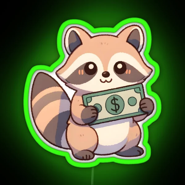 Raccoon Holding Money RGB Neon Sign