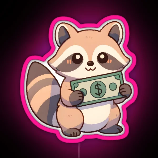 Raccoon Holding Money RGB Neon Sign