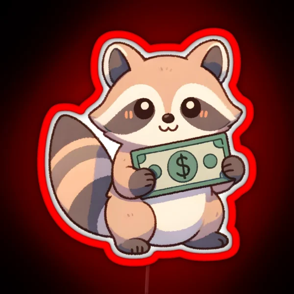 Raccoon Holding Money RGB Neon Sign
