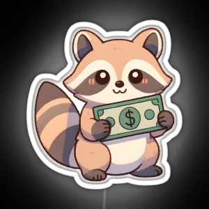 Raccoon Holding Money RGB Neon Sign