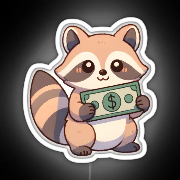 Raccoon Holding Money RGB Neon Sign