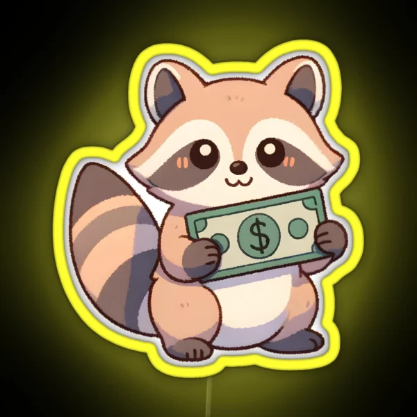 Raccoon Holding Money RGB Neon Sign
