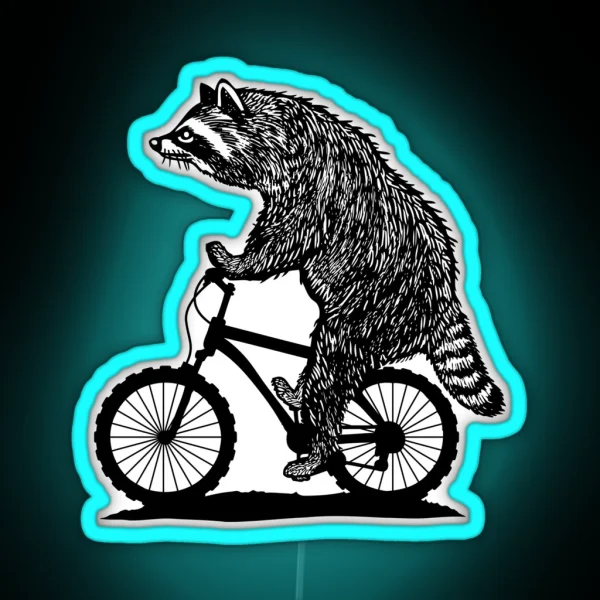 Racoon On A Bike Led Funny Cycling Racoon Cyclist Tee RGB Neon Sign